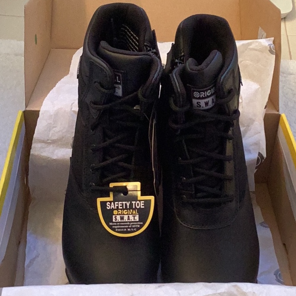 Work Boots SWAT Safety Men’s Boot in Black , Size 9.5. New In Box . Waterp…